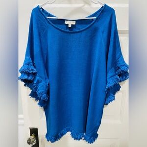 Umgee Fringe Sleeve Royal Blue Top, Size XL